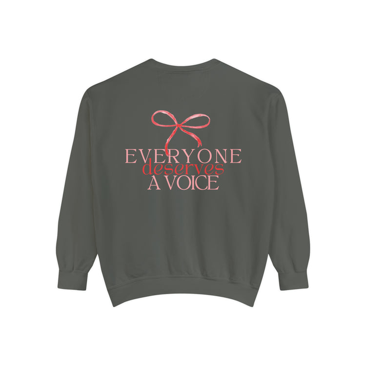 everyone deserves a voice red bow comfort colors crewneck