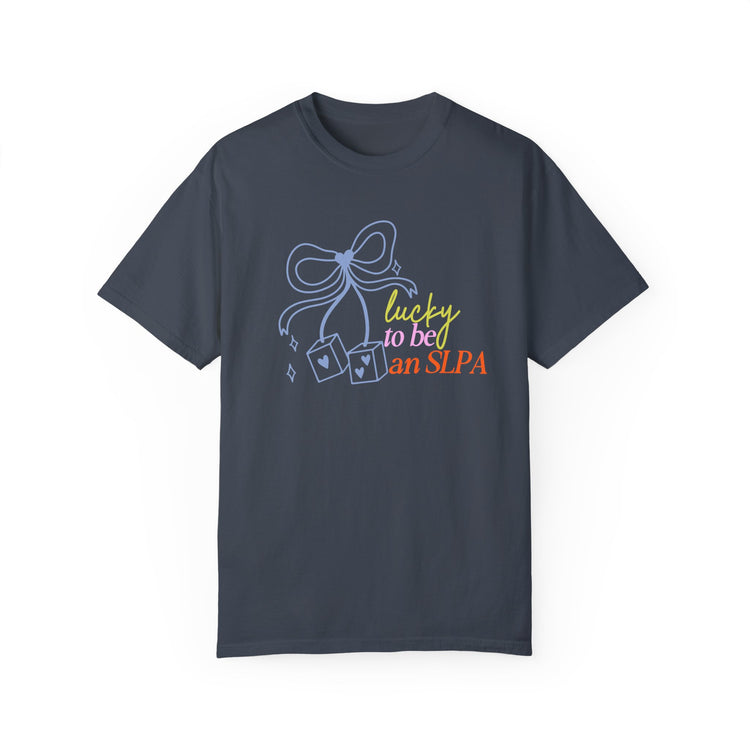 lucky to be an SLPA dice comfort colors tee