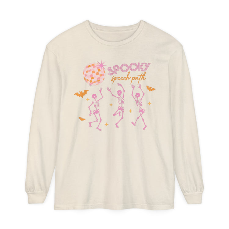 spooky speech path skelly comfort colors long sleeve tee
