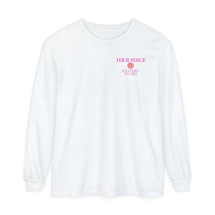 your voice matters smiley comfort colors long sleeve tee