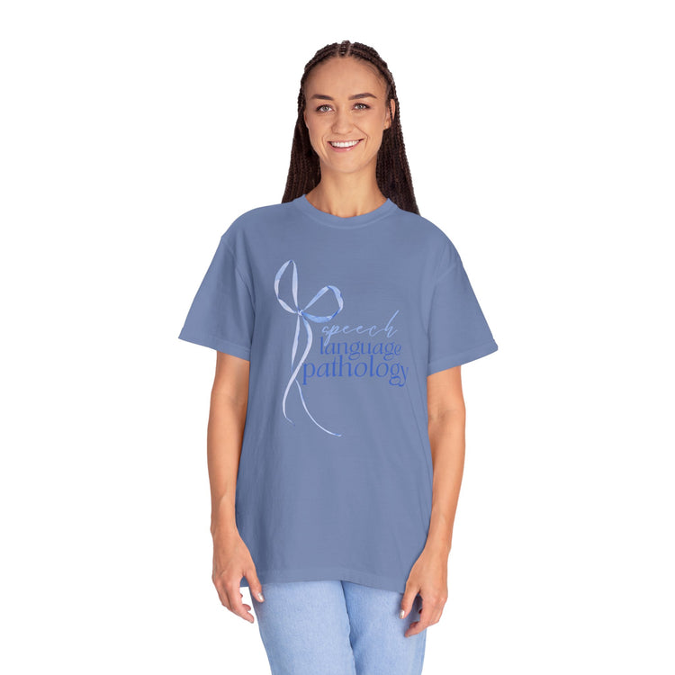 blue bow speech language pathology comfort colors tee