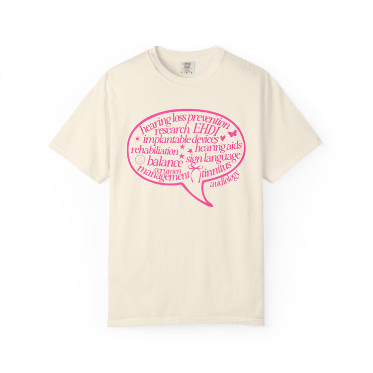 pink audiology scope speech bubble comfort colors tee