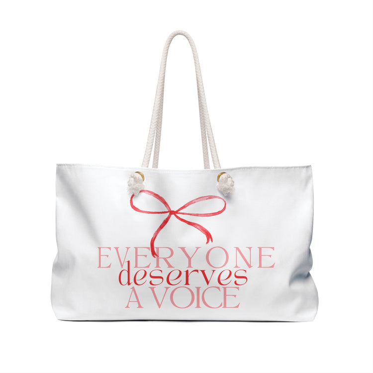 everyone deserves a voice red bow weekender tote