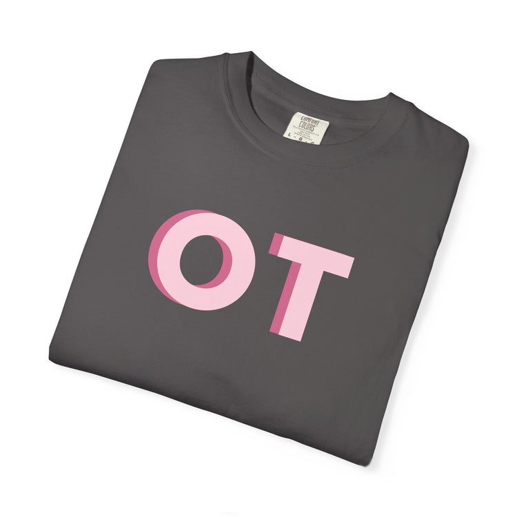 pink block OT comfort colors tee