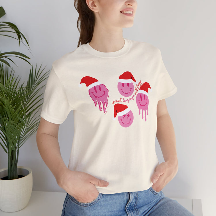 smiley santa hat speech pathology short sleeve tee