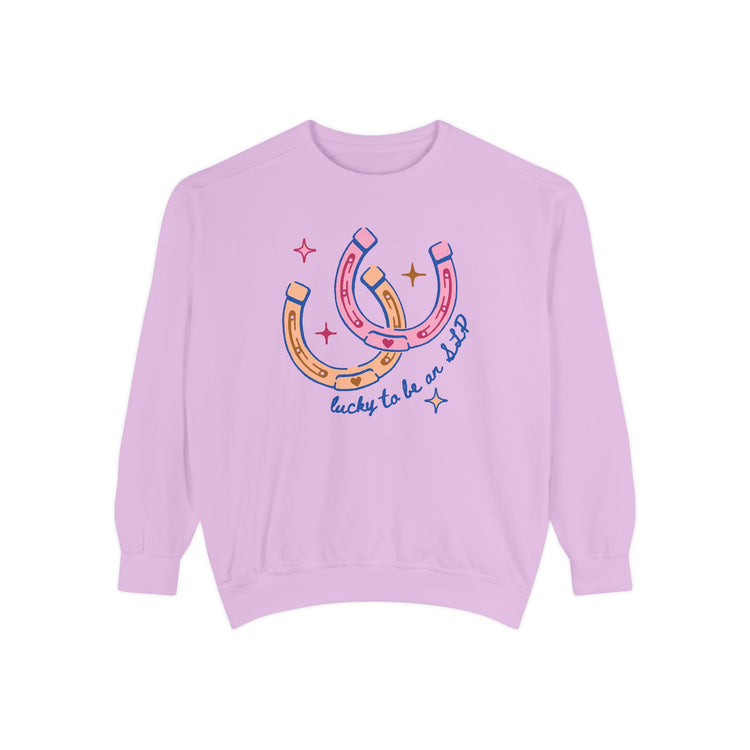 horseshoe lucky to be an SLP comfort colors crewneck