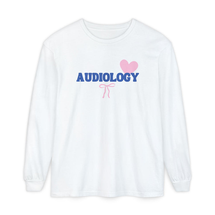 audiology heart + bow comfort colors long sleeve tee