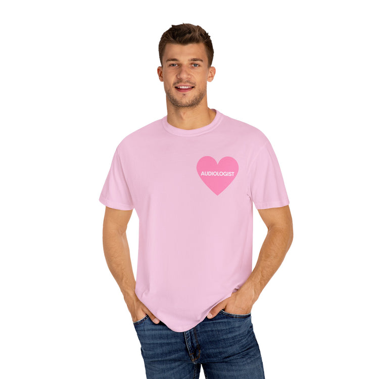 simple pink heart audiology comfort colors tee