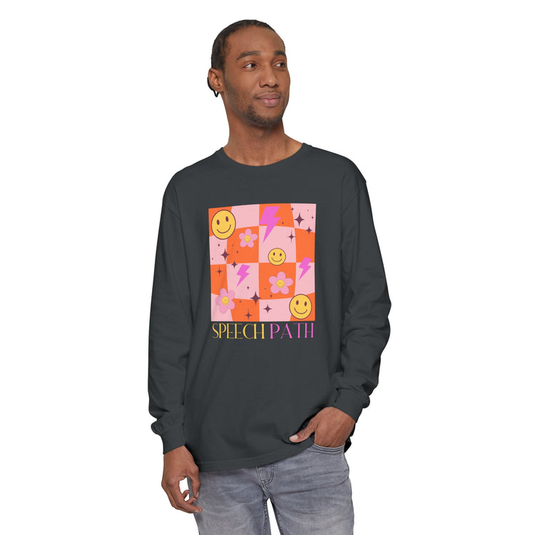 speech path disco smiley comfort colors long sleeve tee