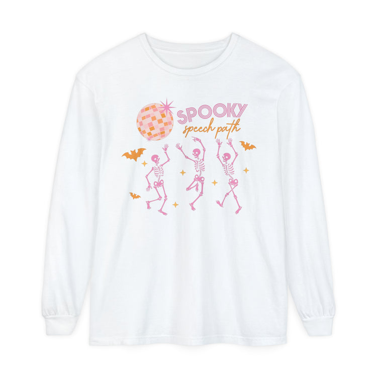 spooky speech path skelly comfort colors long sleeve tee