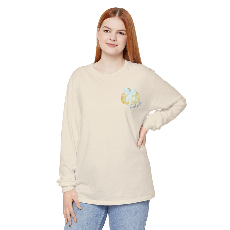 pumpkin bow speech path comfort colors long sleeve tee