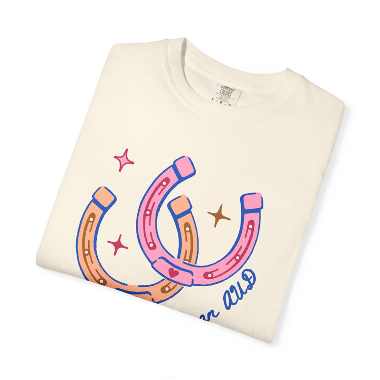 lucky to be an AUD horseshoe comfort colors tee