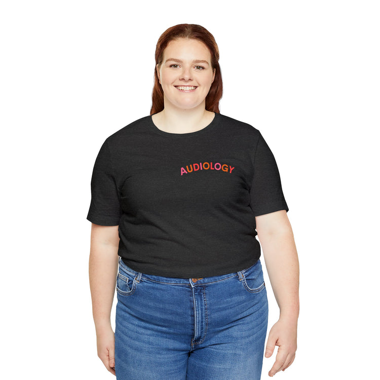 colorful audiology arch short sleeve tee