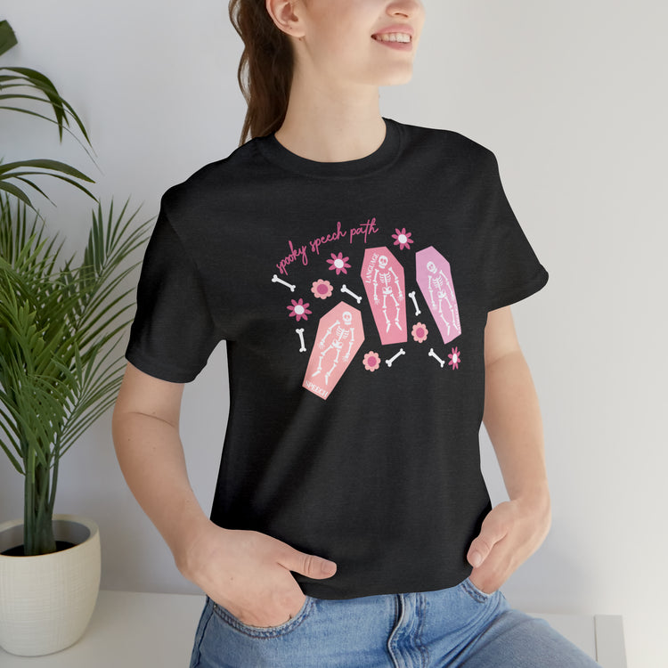 spooky speech skeleton bones short sleeve tee