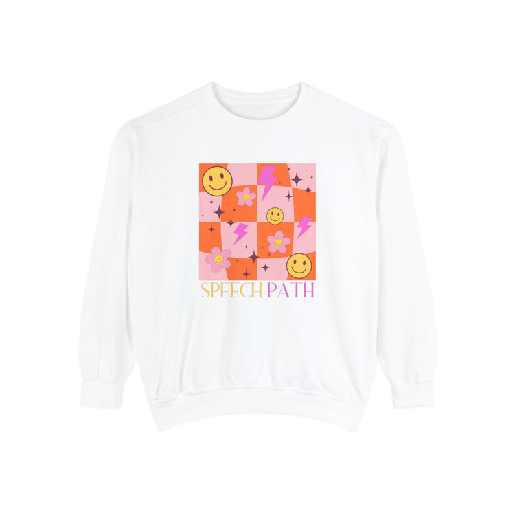 speech path disco smiley comfort colors crewneck