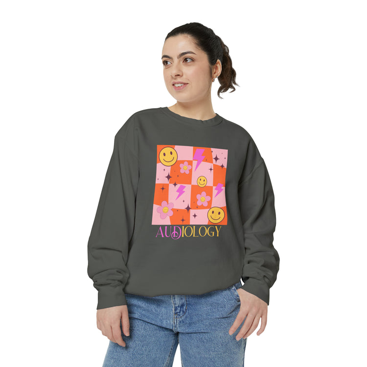 smiley disco audiology comfort colors crewneck
