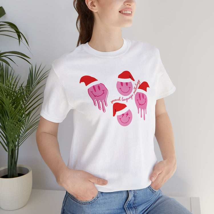 smiley santa hat speech pathology short sleeve tee