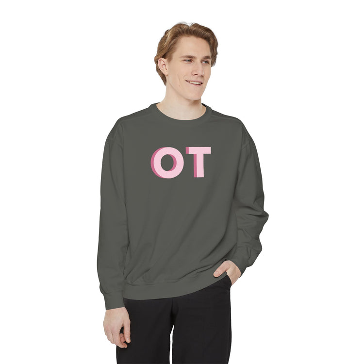 pink block OT comfort colors crewneck
