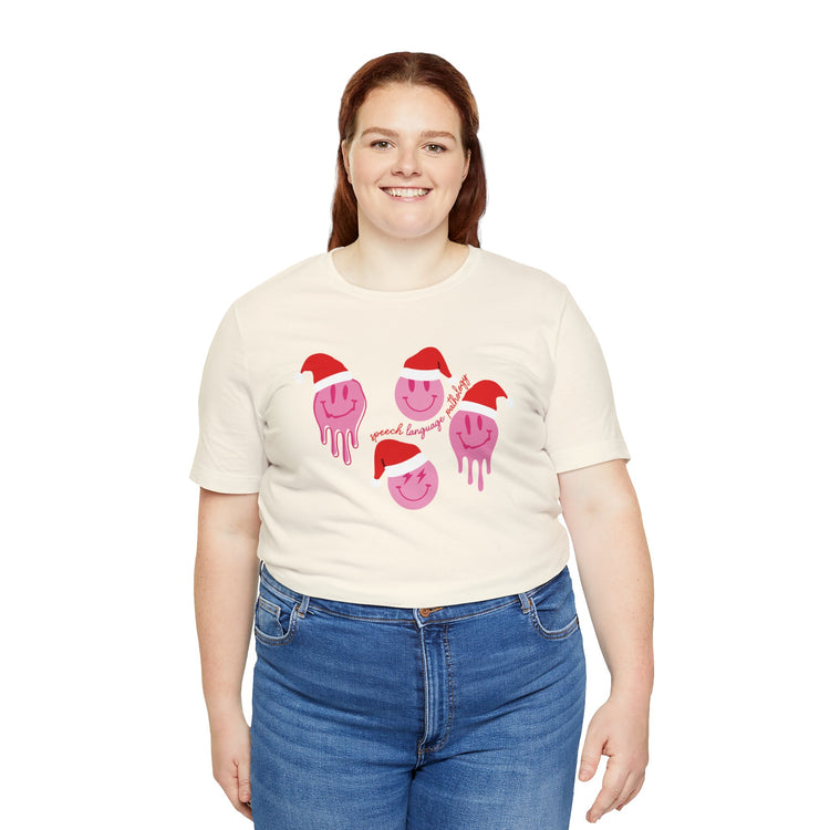 smiley santa hat speech pathology short sleeve tee