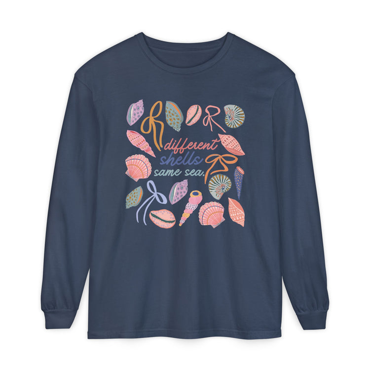 different shells, same sea comfort colors long sleeve tee