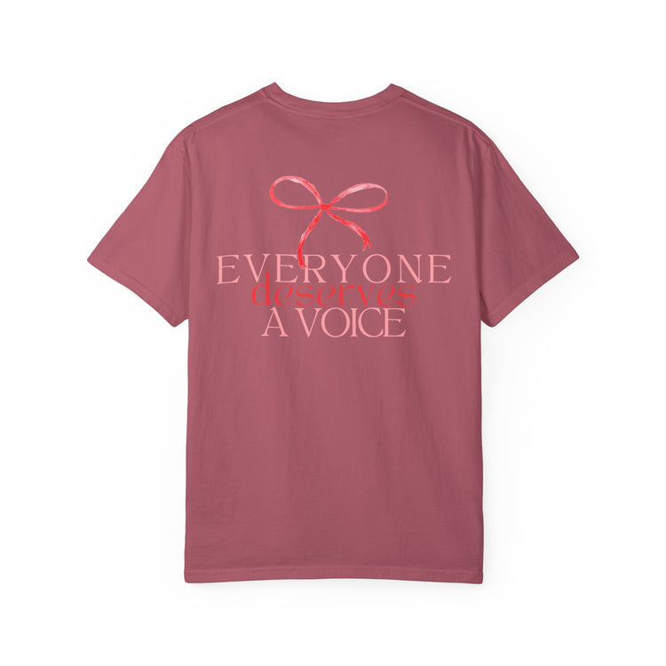 everyone deserves a voice red bow comfort colors tee