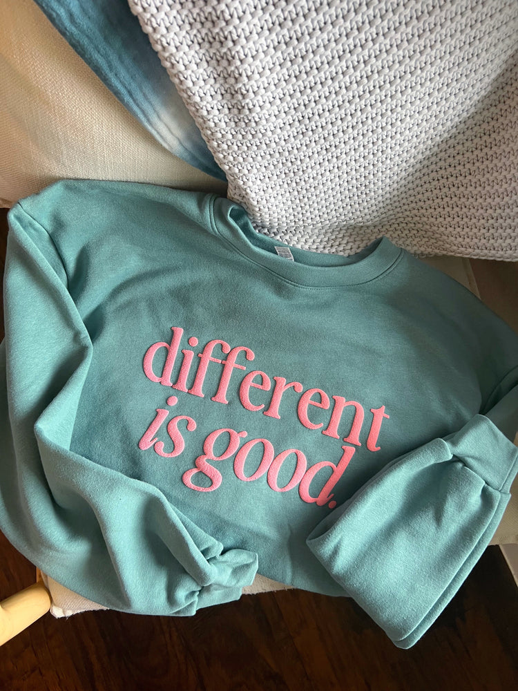 different is good PUFF-PRINT balloon-sleeve lightweight crewneck