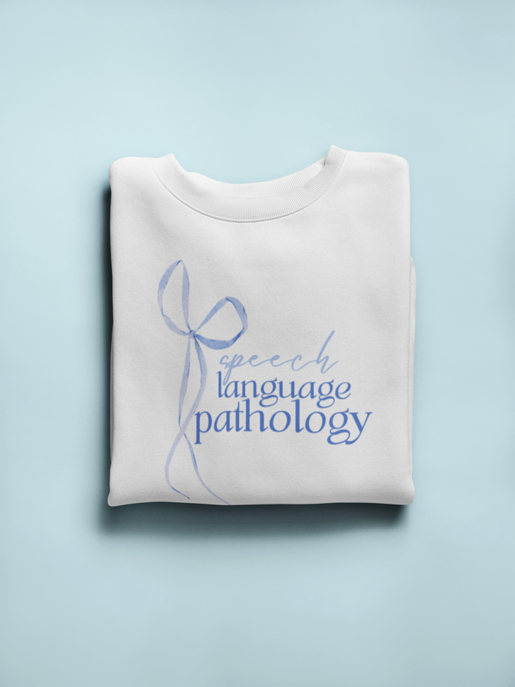 blue bow speech language pathology crewneck