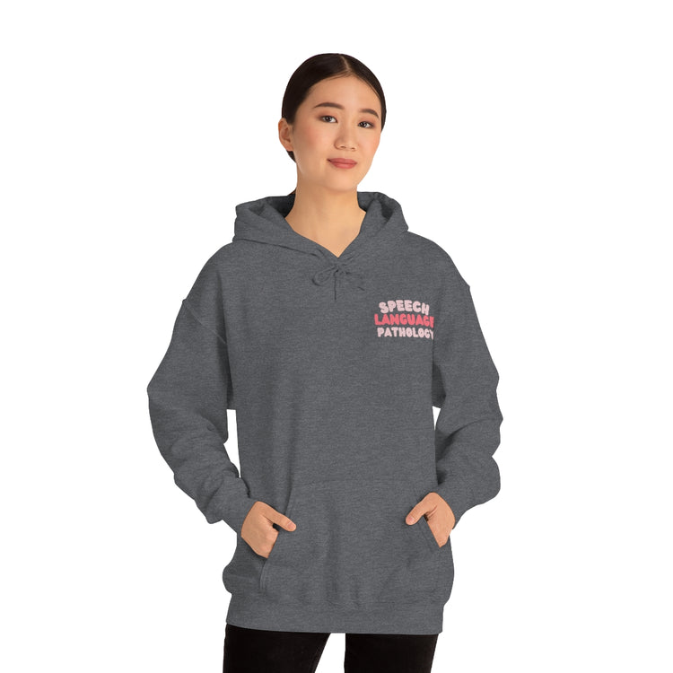 speech language pathology pink block hoodie