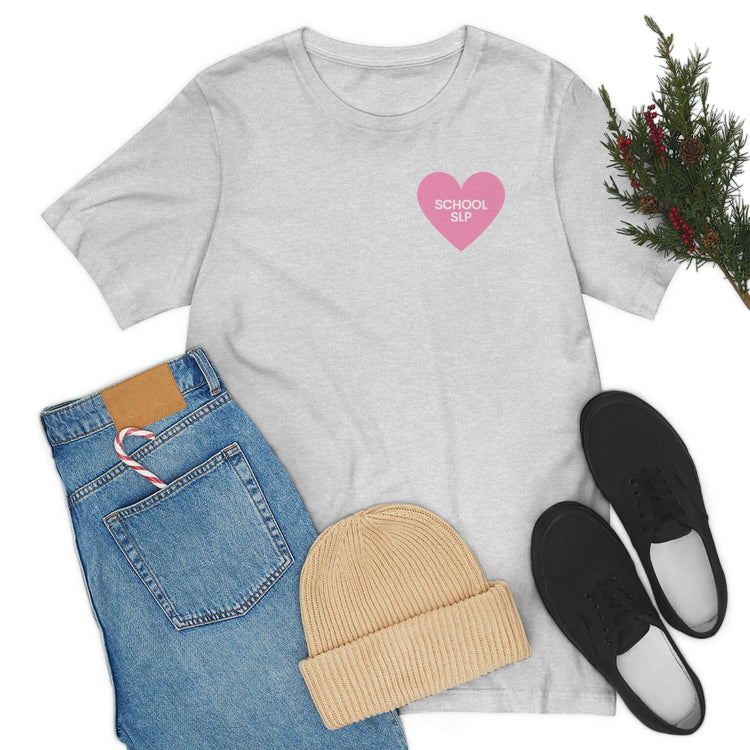 school SLP heart short sleeve tee