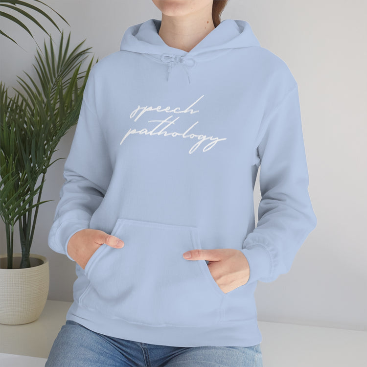 speech pathology cursive blue hoodie