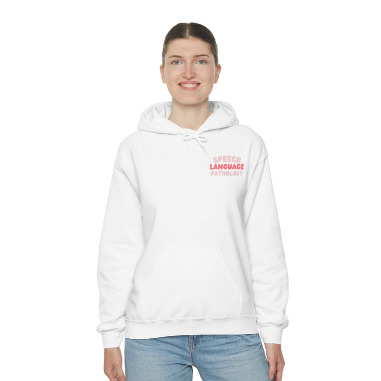speech language pathology pink block hoodie