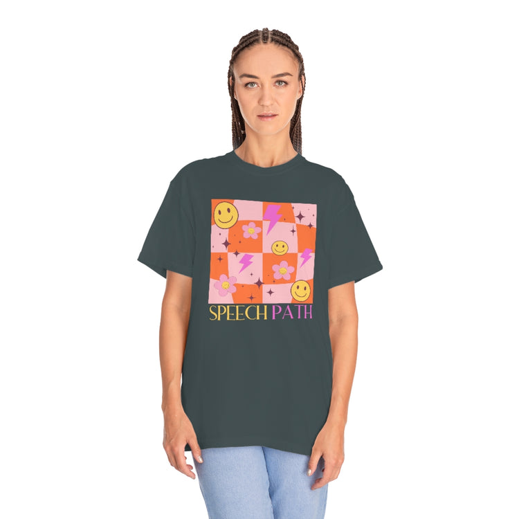 smiley disco speech path comfort colors tee