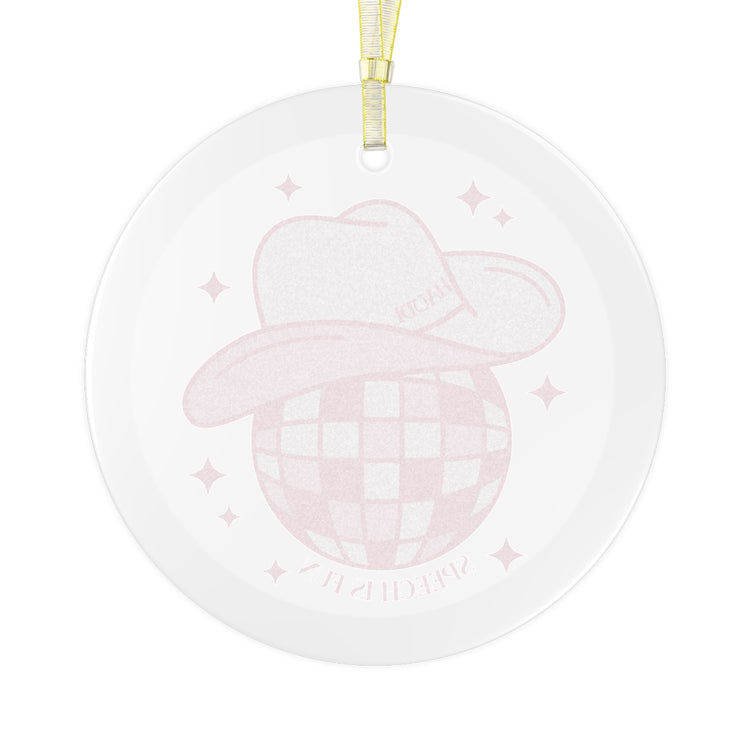 cowboy disco speech is fun glass ornament