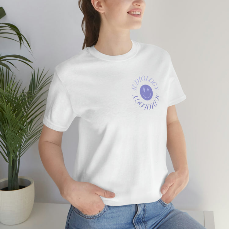 audiology purple smiley short sleeve tee