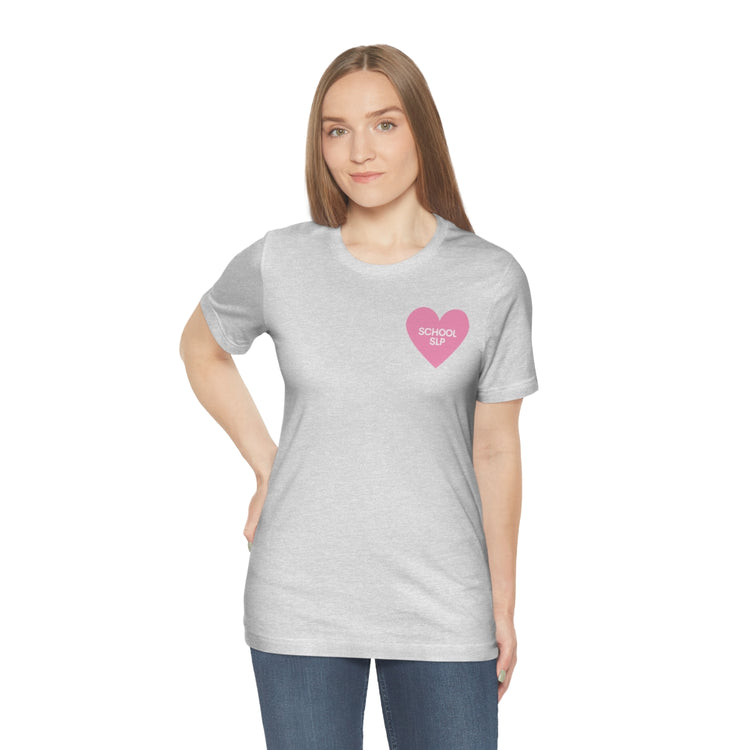school SLP heart short sleeve tee