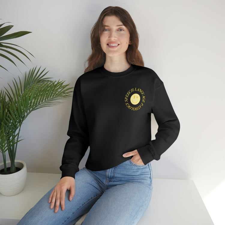 speech language pathology yellow smiley crewneck