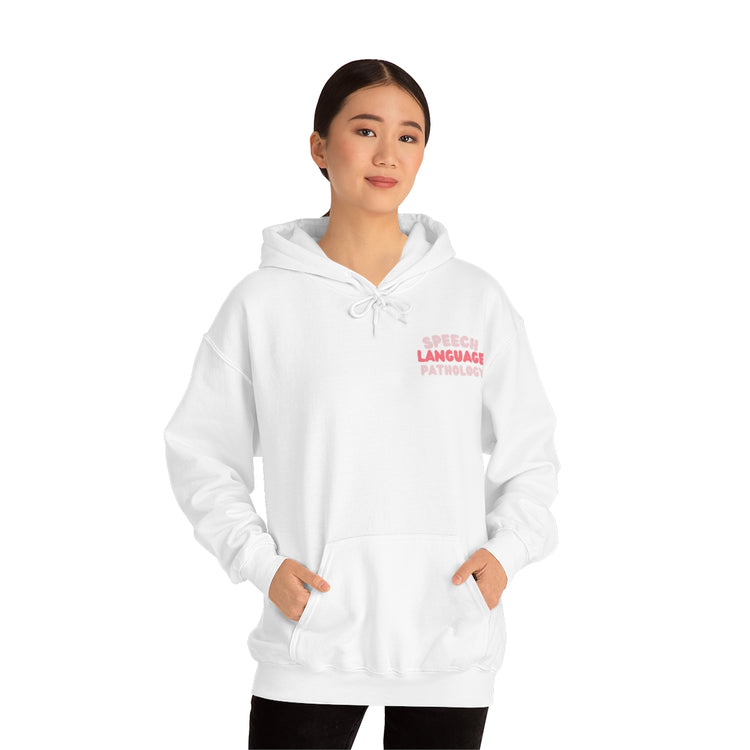 speech language pathology pink block hoodie