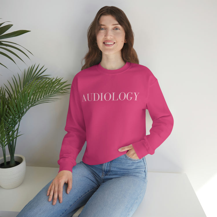simple red/pink audiology crewneck