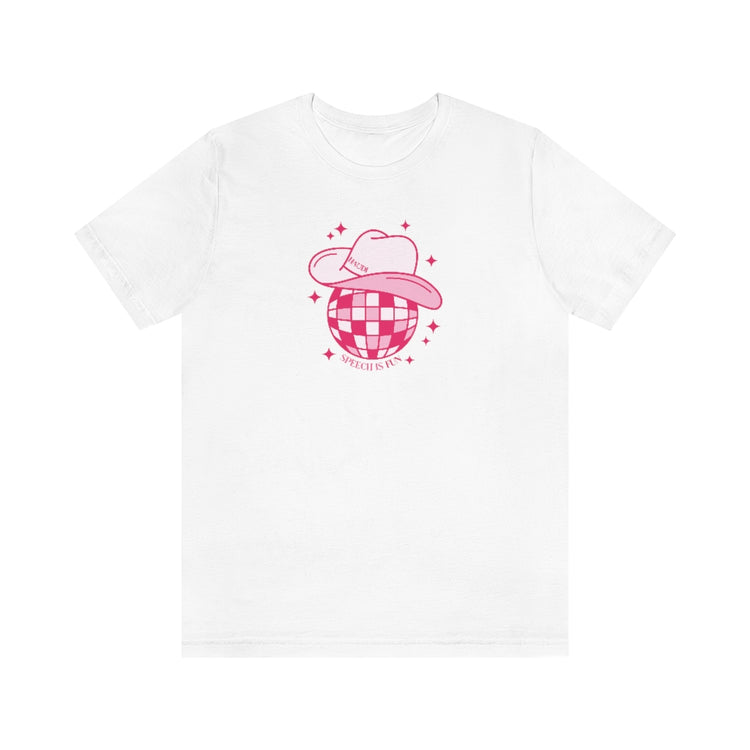 cowboy disco speech is fun short sleeve tee