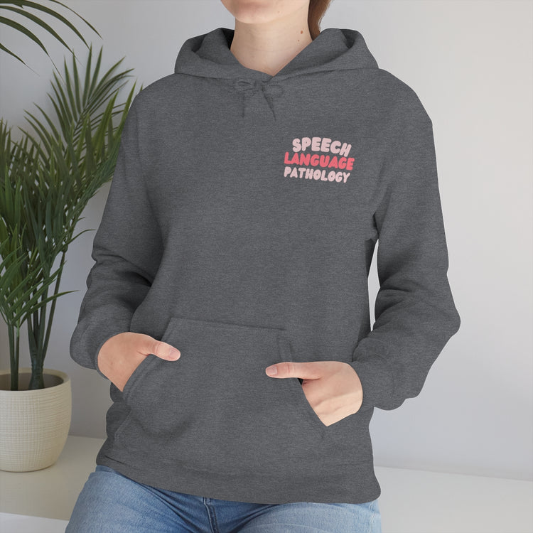 speech language pathology pink block hoodie