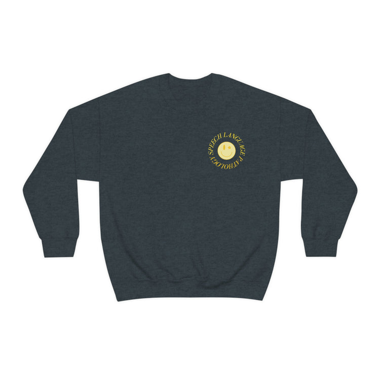 speech language pathology yellow smiley crewneck