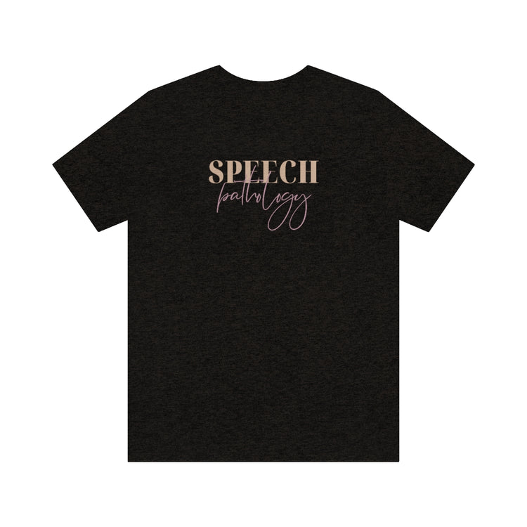 speech pathology neutral and purple short sleeve tee