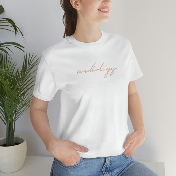 neutral cursive audiology short sleeve tee