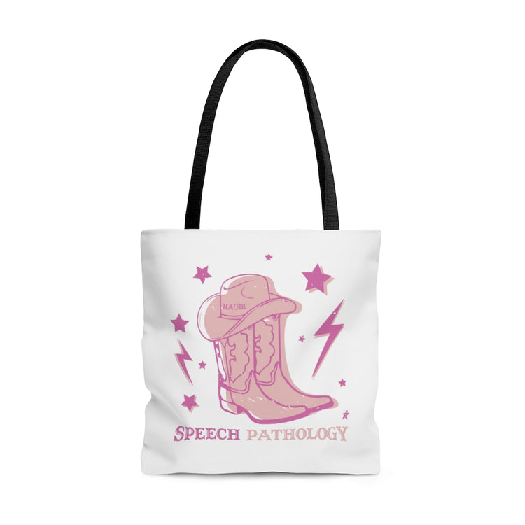 cowboy boots speech path tote bag