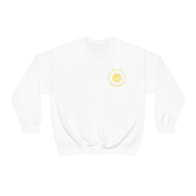 speech language pathology yellow smiley crewneck