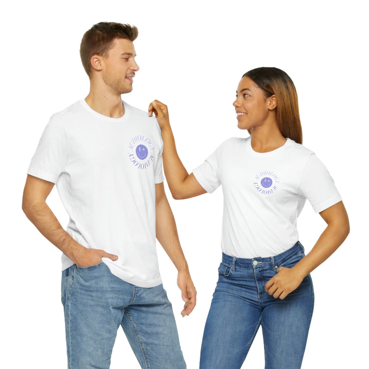 audiology purple smiley short sleeve tee