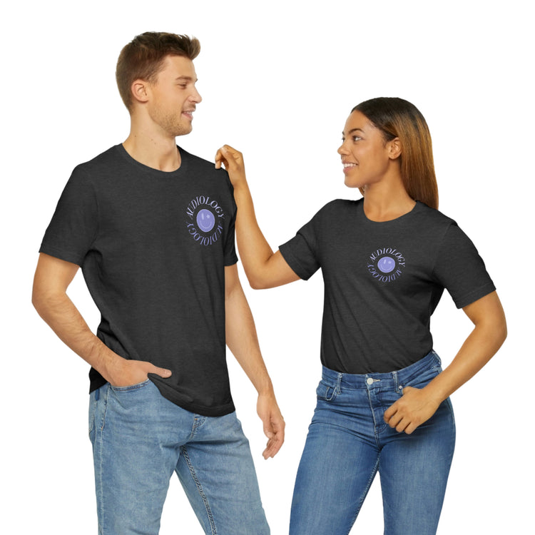 audiology purple smiley short sleeve tee