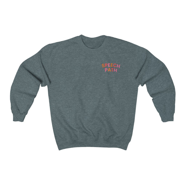 colorful arch speech path crewneck