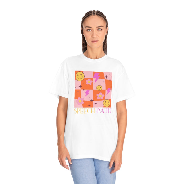 smiley disco speech path comfort colors tee