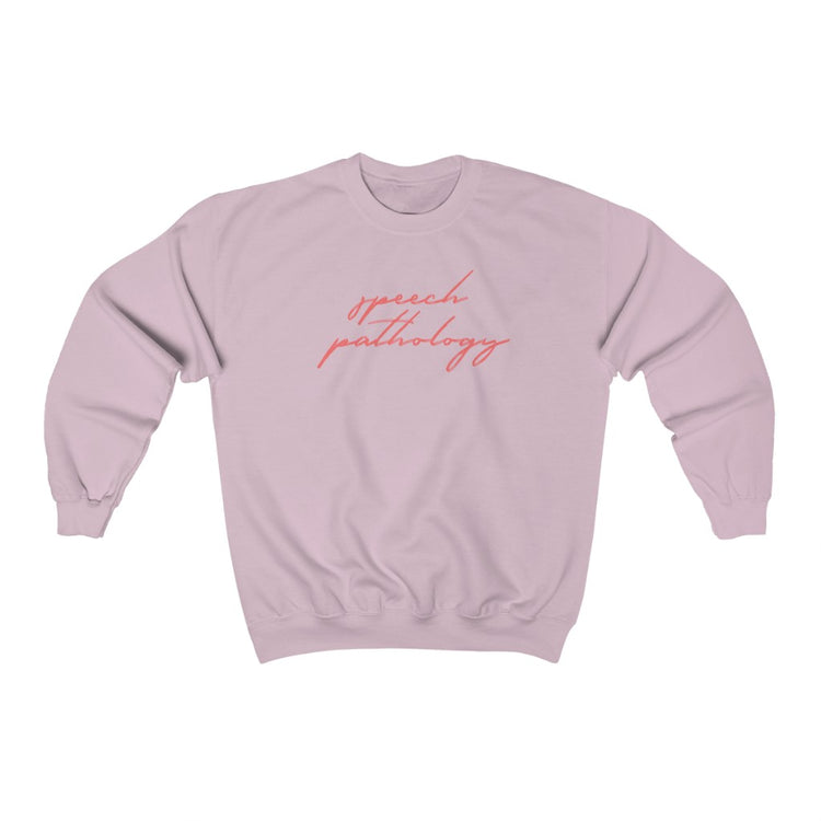 pink cursive speech pathology crewneck